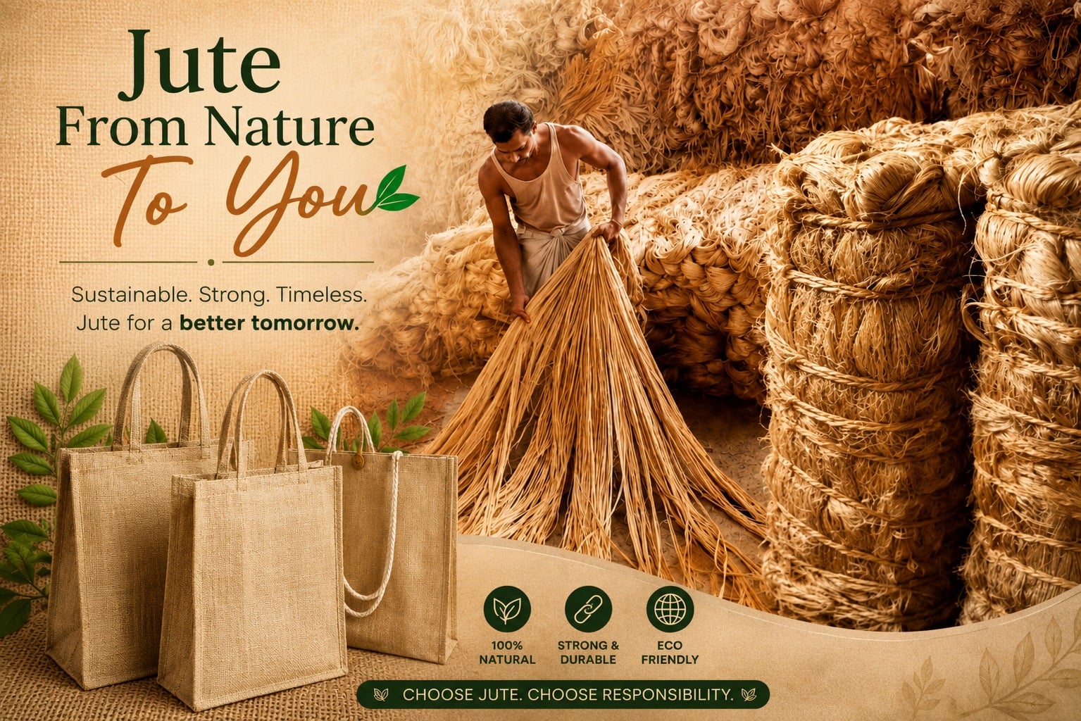Raw jute fibre and jute bags for export